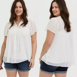 Torrid White Sheer Swiss Dot Babydoll Blouse Tie Neck NWT Size 2